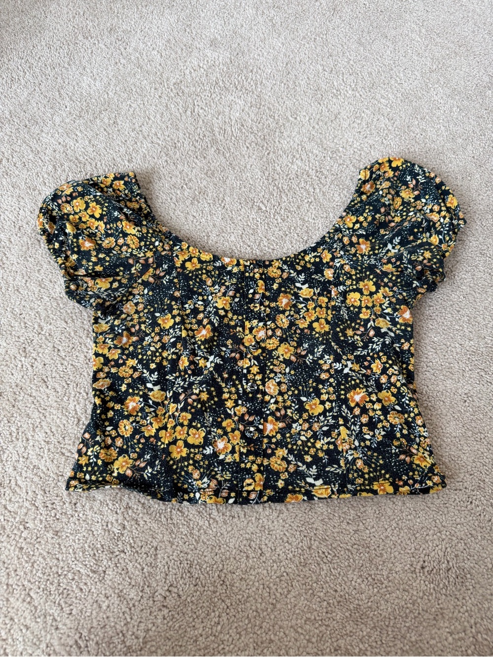 wild fable Black Crop Top with Yellow Floral Print